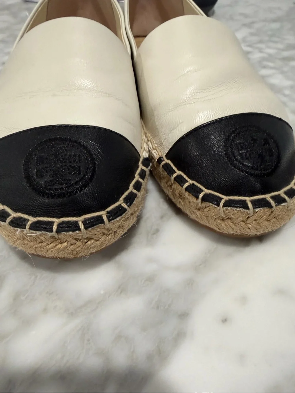 Tory Burch Two-Tone Leather Espadrille — Cream & Black